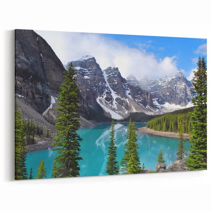 Alberta Landscape Canvas - Majestic Moraine Lake and Rockies Wall Art Exclusive