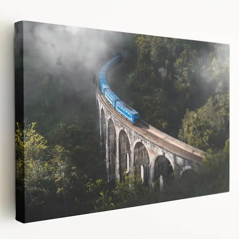 Today Only Blue Train in Misty Forest Wall Art - Serene Locomotive Canvas Print