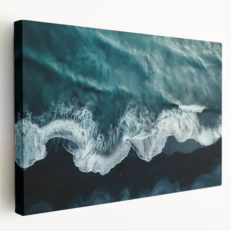 Abstract Beach Landscape Wall Art - Ocean Waves and Dark Sands Canvas Limited Time
