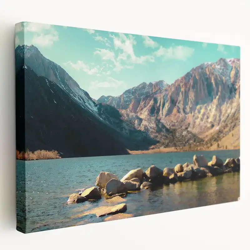 Mountain Lake Dock View Canvas Art - Peaceful Nature Landscape Decor Markdown
