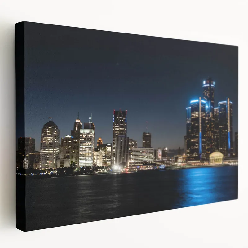Warranty Included Illuminated Detroit Skyline Art - Night Cityscape Photography Print