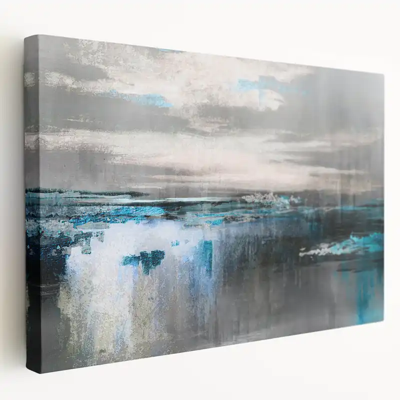 Modern Strokes and Lines Abstract Art - Gray and Teal Canvas Free Returns