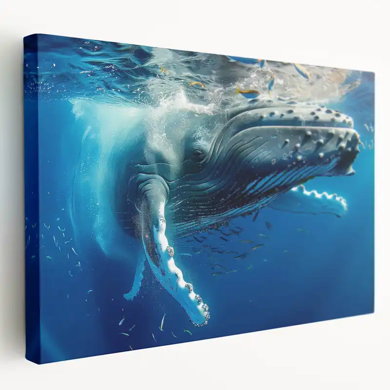 Worldwide Shipping Close-Up Whale Wall Art - Deep Blue Ocean Canvas Print - Marine Decor