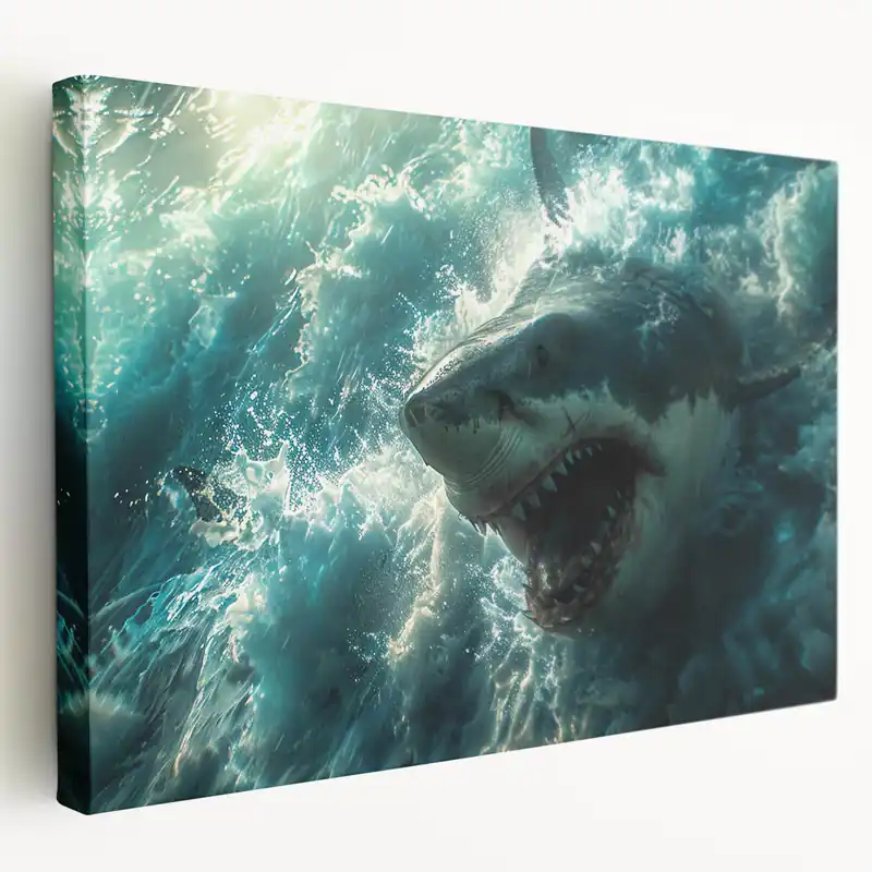 Intense Shark Wall Art - Dynamic Ocean Life Canvas & Framed Print Save Now