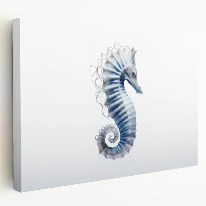 Serene Seahorse Wall Art - Soft Blue & White Canvas, Framed Print Money Back Guarantee