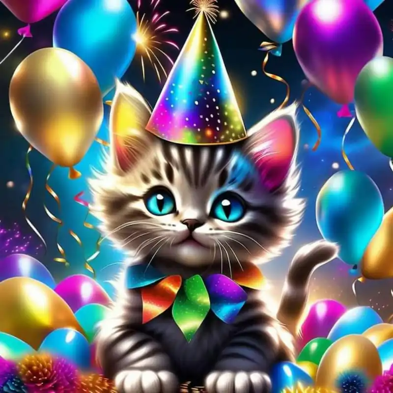 Special Offer Birthday Kitten With Balloons
