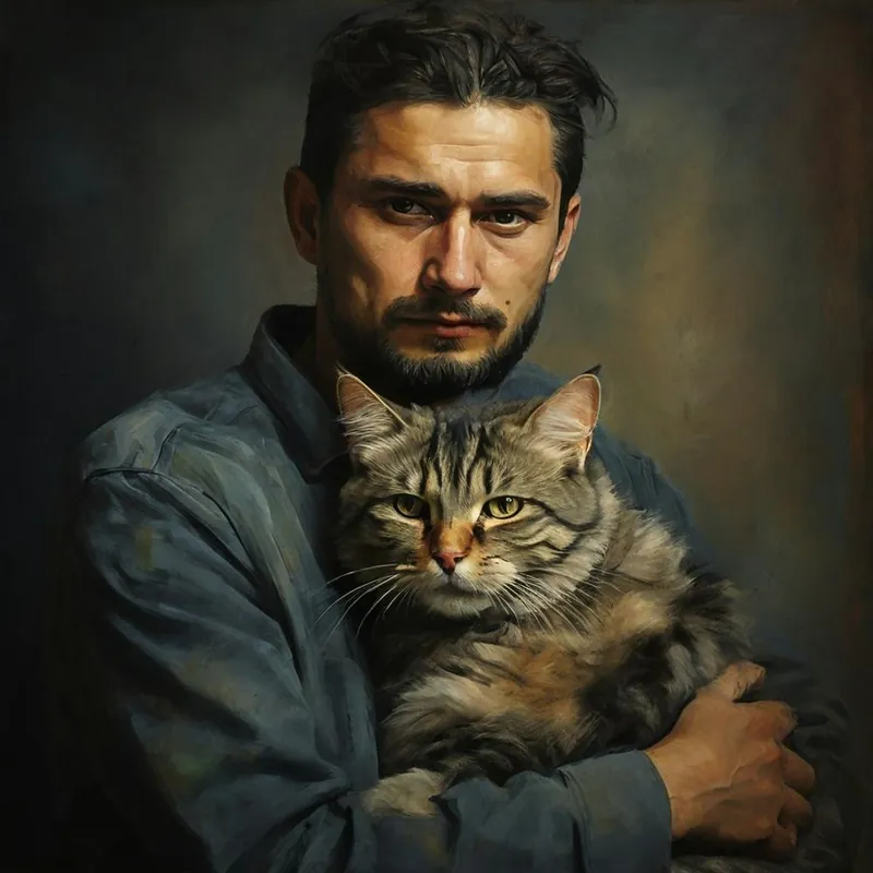 Man Hug A Cat | Abstract realistic In Demand
