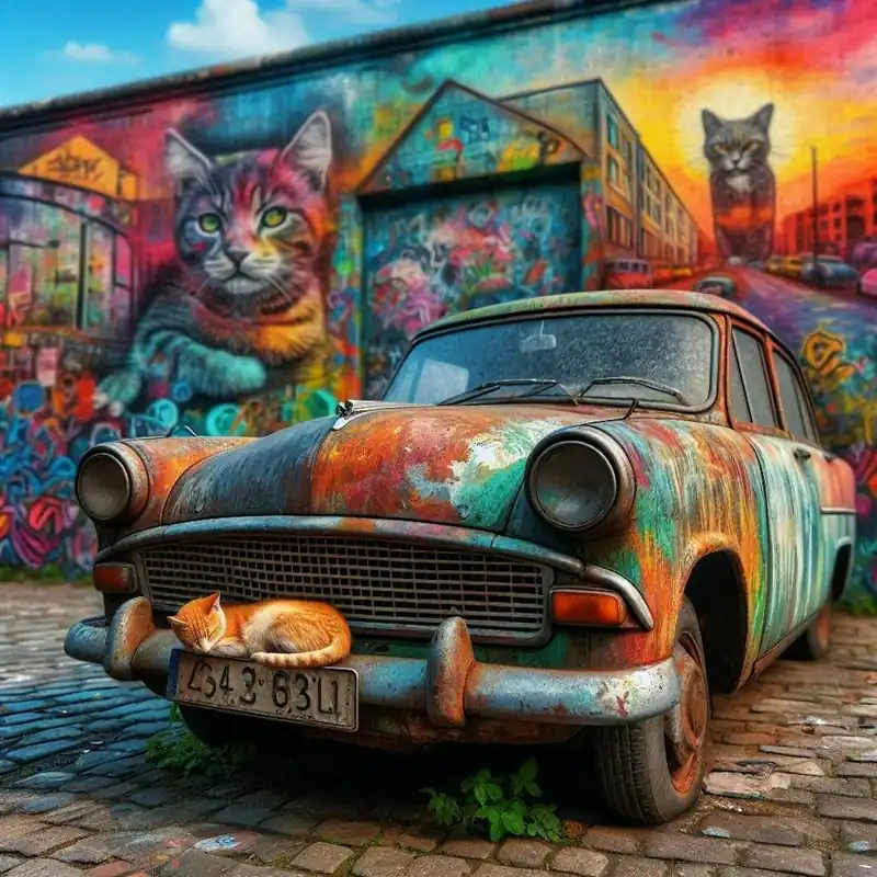 Old Car With Cats Direct From Factory