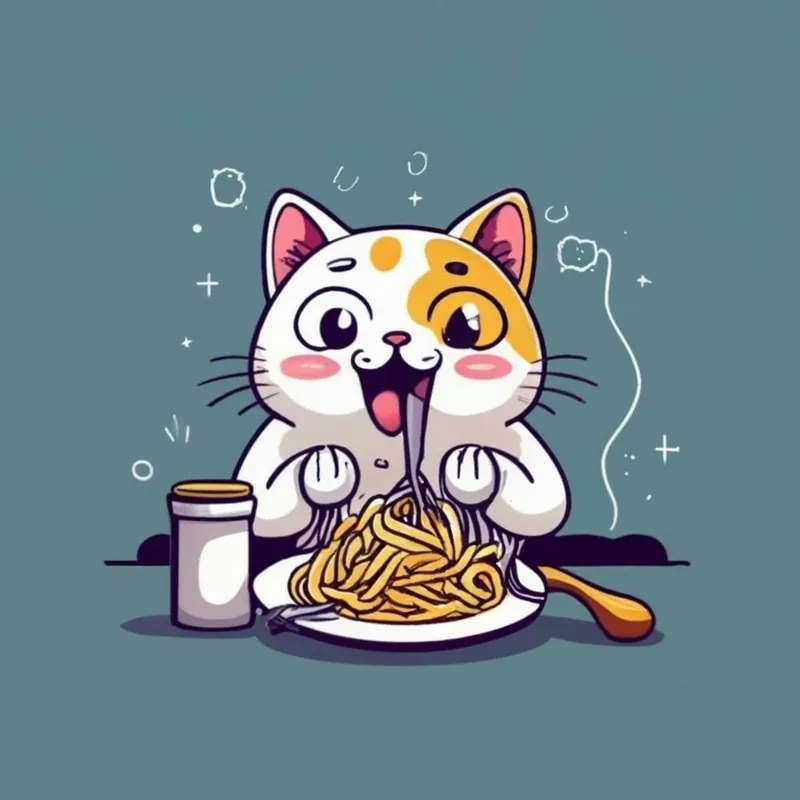 Cat Eating Spaghetti Genuine