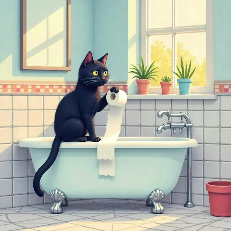 Today Only Bathroom Black Cat Toilet Paper Print Funny (3)