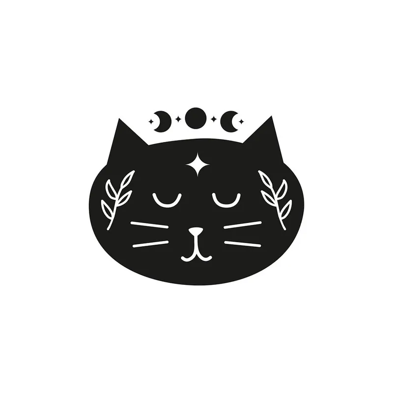 Holiday Sale Black Boho Cat Character With Moon Leafy Branches Stars 1