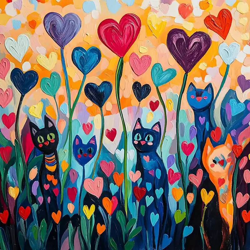 Trending Abstract painting of a cat in a flower field 13