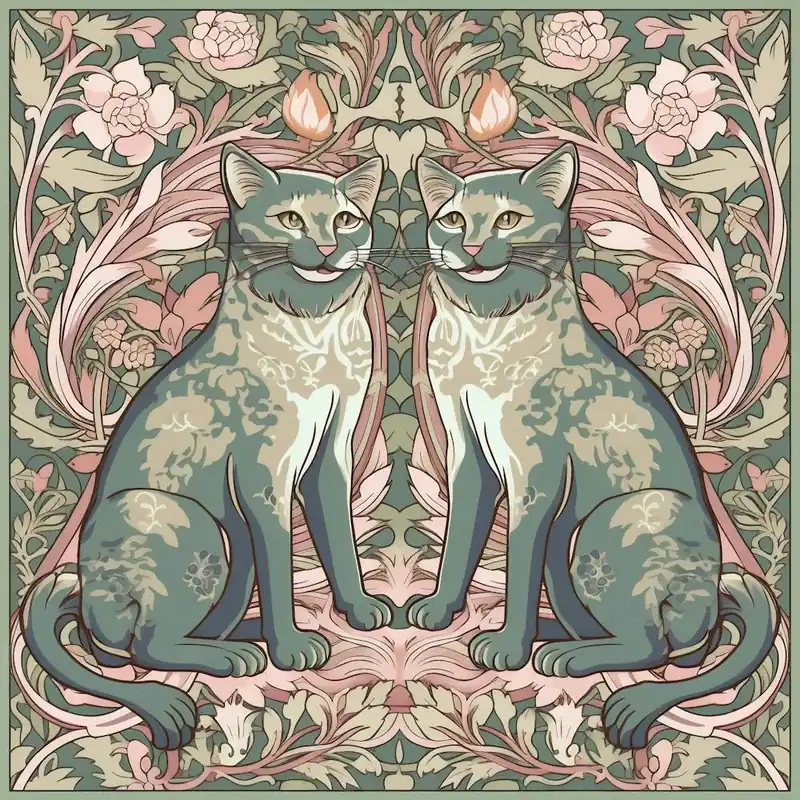 William MorrisInspiredClassic Cats Smiley Cats Sage And Pink Square Fresh Stock