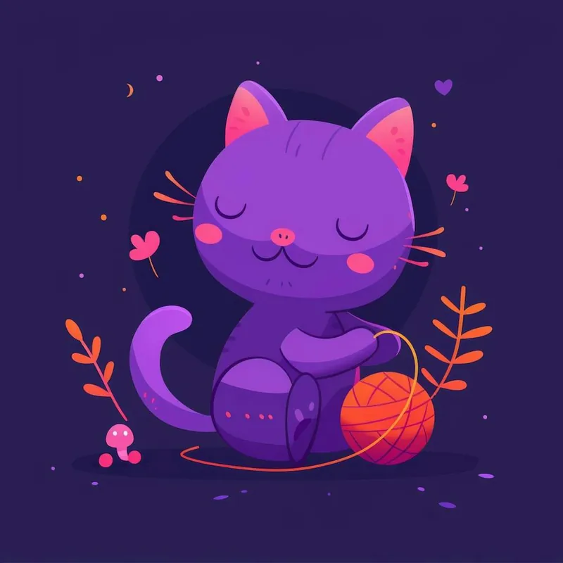 Purple Cat With Yarn Time-Limited