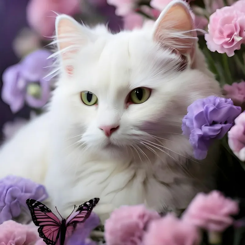 White Cat In Flowers While Supplies Last