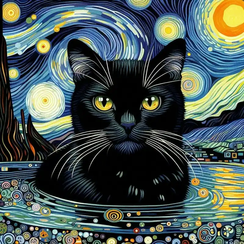 Starry Night Cat in pond No Minimum Order