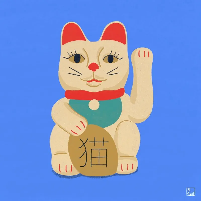 Maneki Neko Cat On Blue Square Save Now