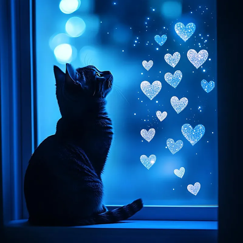 Trending Dreamy Night Sky with Heart Stars Cat