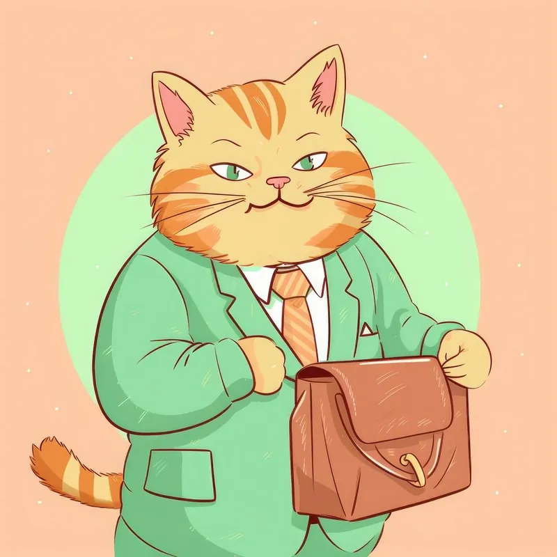 Worldwide Shipping Cartoon Cat With Briefcase
