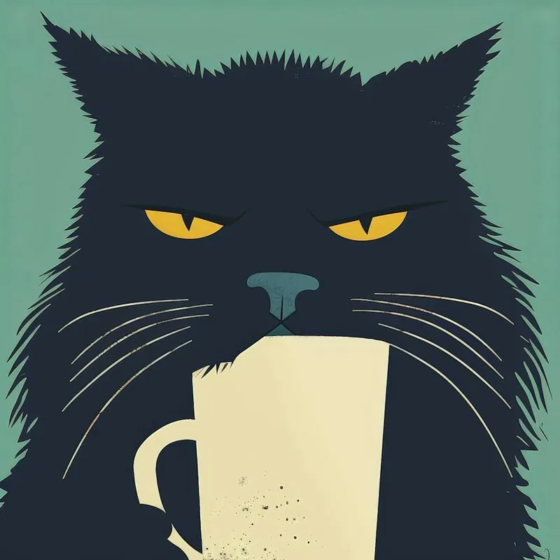 Cat With A Cup Of Coffee Low Price