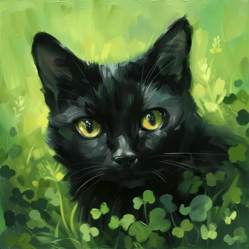 Free Shipping Black Cat In Green Grass