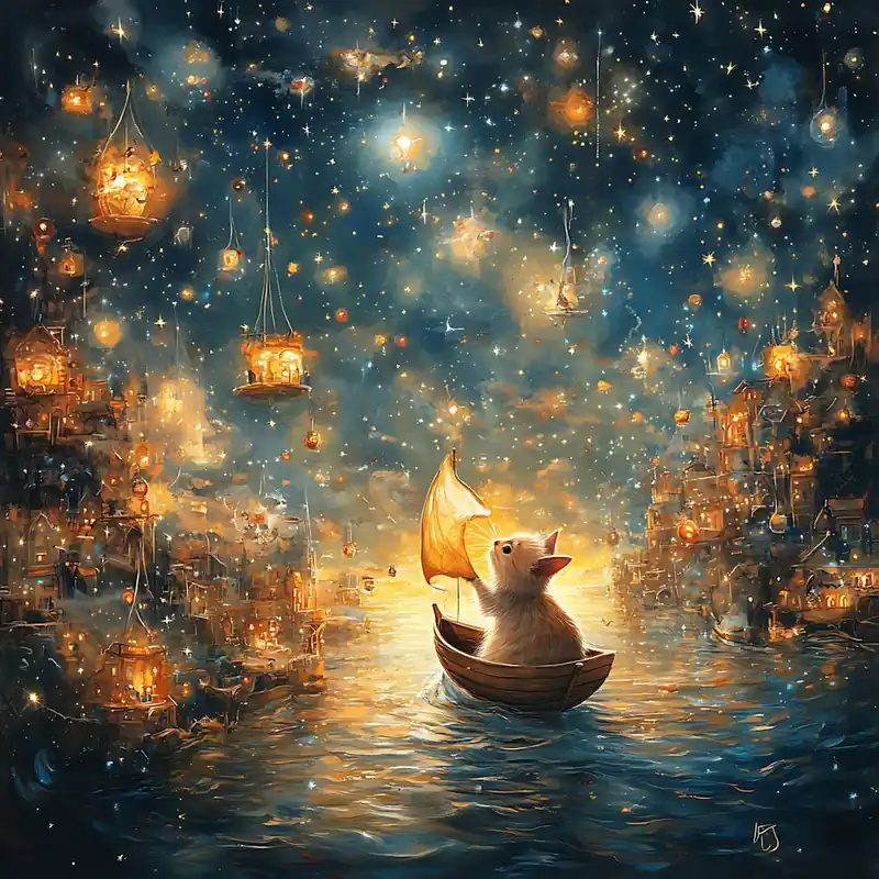 Worldwide Shipping Cat Sailing Starry Sea Fantasy 3