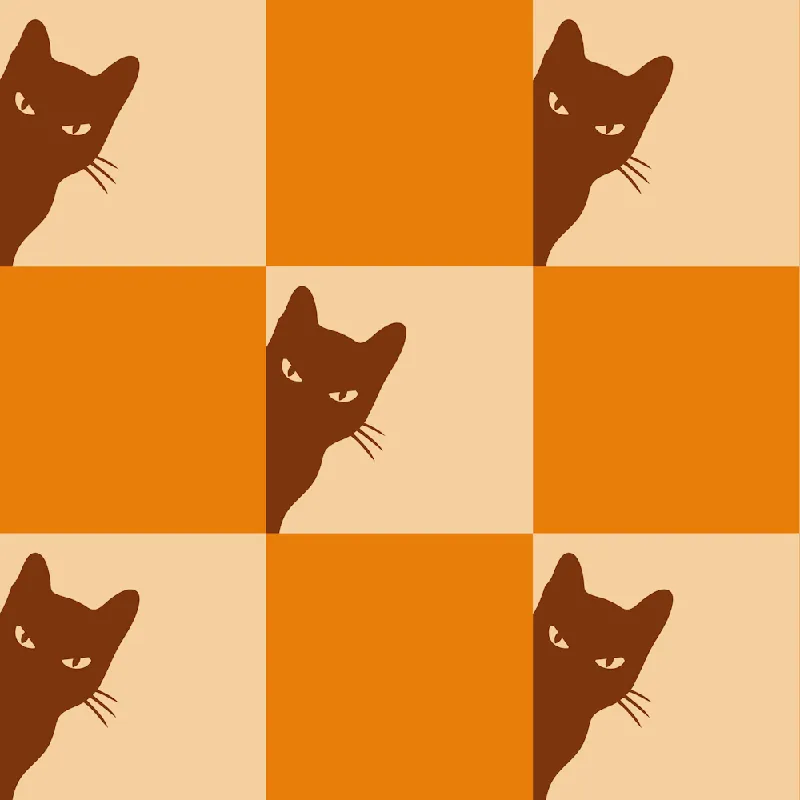 Playful Checker Board Cat Peeping Pattern 11 In Earthy Terracotta 02 Handmade