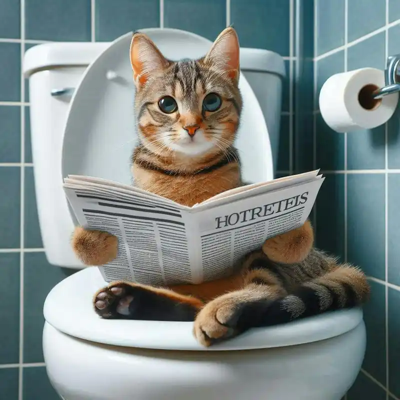 Trending Cat sitting on toilet Reading Newspaper