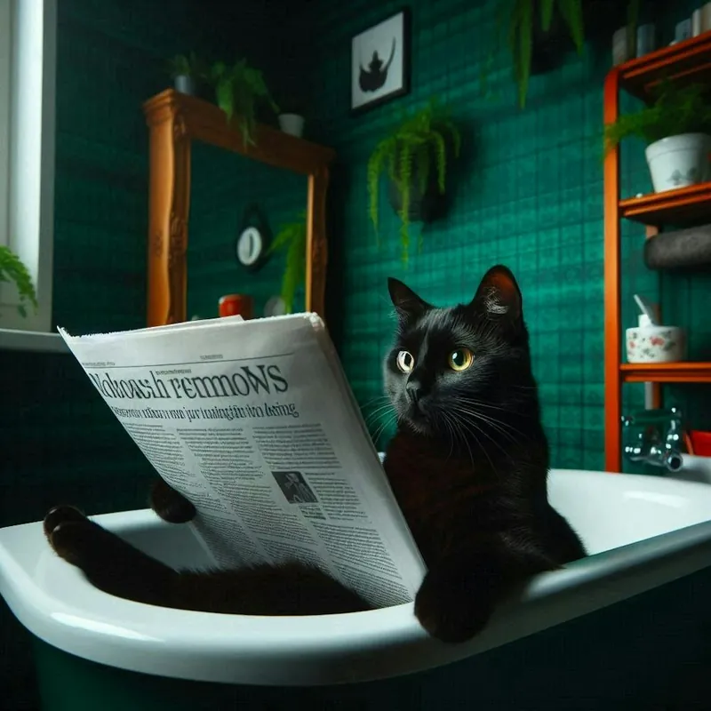 Cat Reading Newspaper In Bathtub Order Now