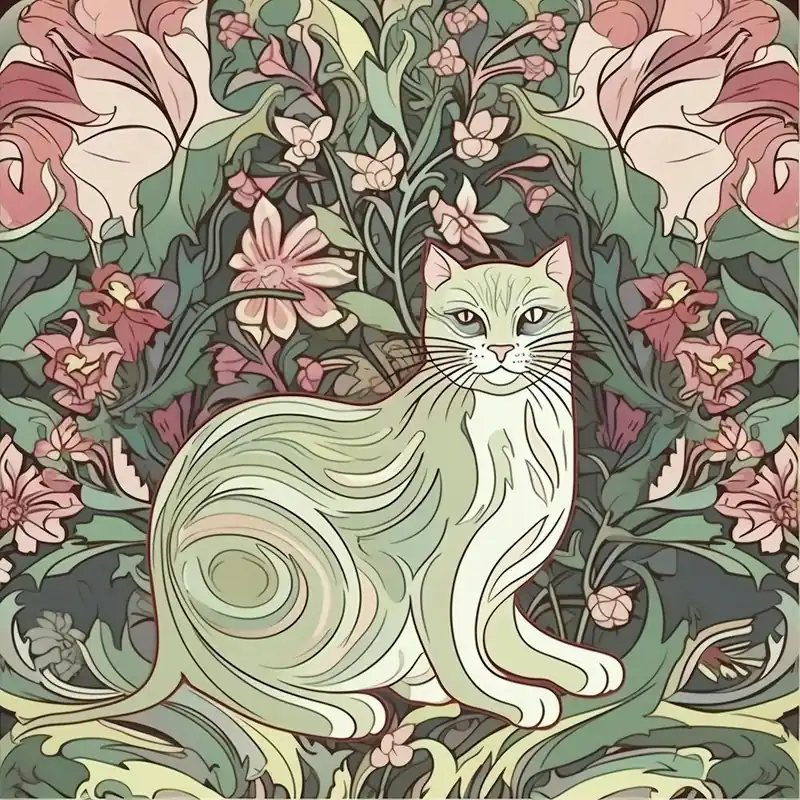 William Morris ClassicInspiredCats In Sage And Pink Square New Release