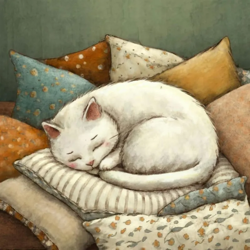 Free Delivery White Cat Sleeping On Pillows