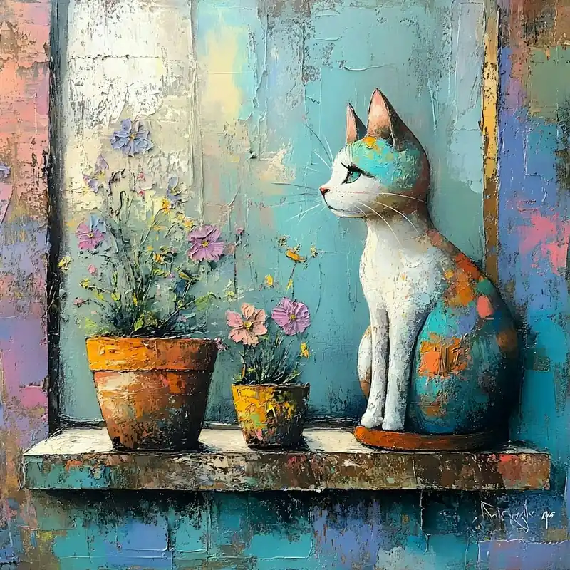 Cat In Window With Flowers 19 Free Returns