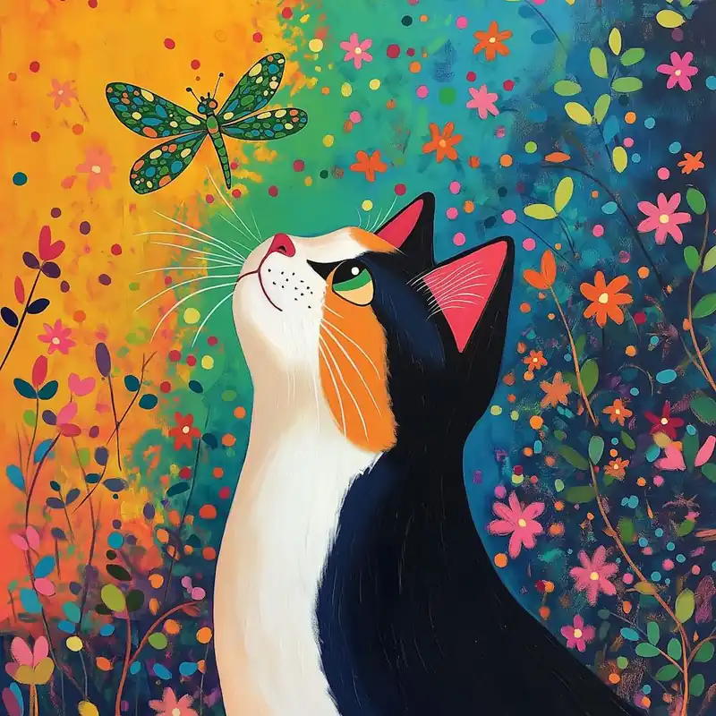 New Release Calico Cat and Dragonfly