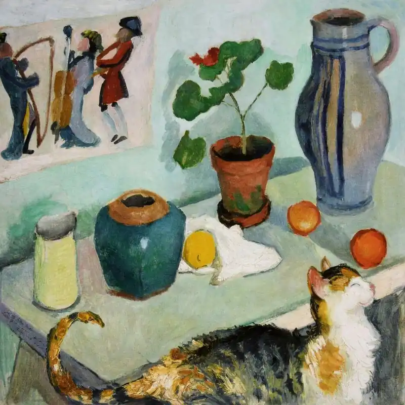 The Ghost in the House Stalls: Still life with a Cat by August Macke (1910) Professional Grade