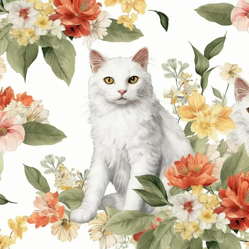 White Cat With Flowers Budget