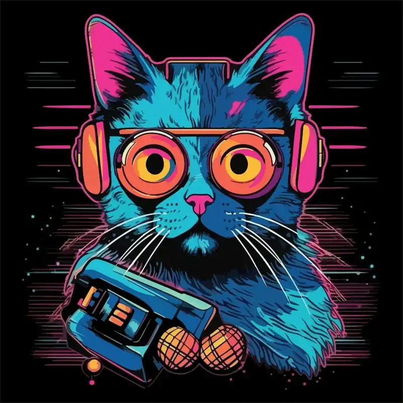 Cat With Headphones Neon Price Cut