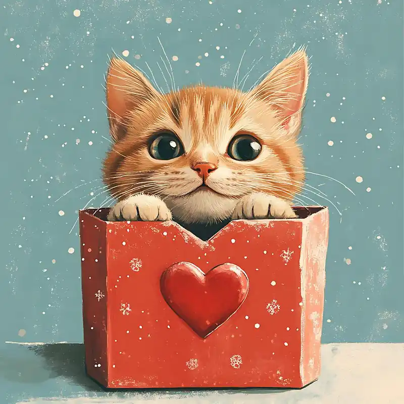 In Demand Cute Cat Peeking from Heart Gift Box