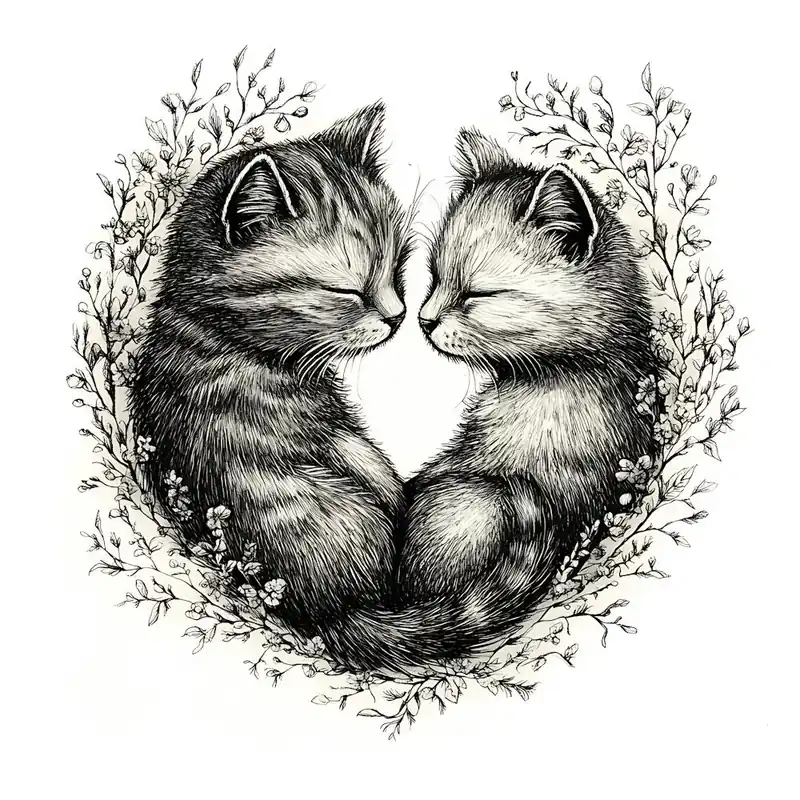 Delicate Ink Drawing of Cats Love Heart 12 Bulk Order
