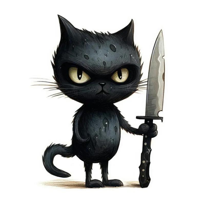 Express Delivery Black Cat With Knife