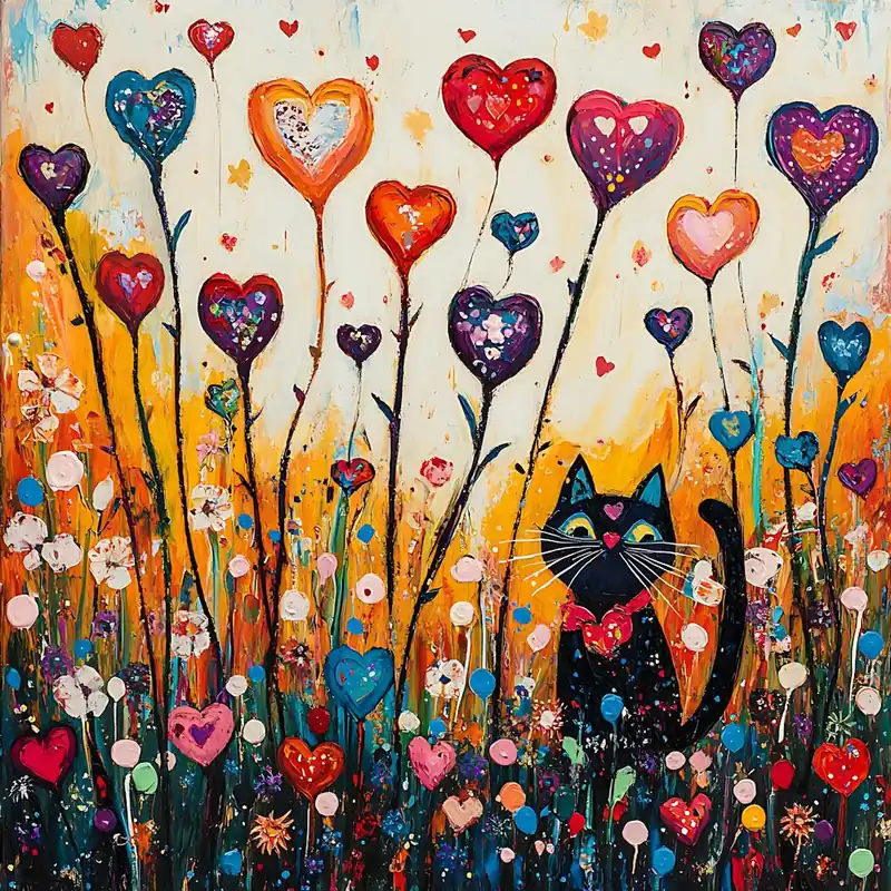 Exclusive Offer Abstract painting of a cat in a flower field 14