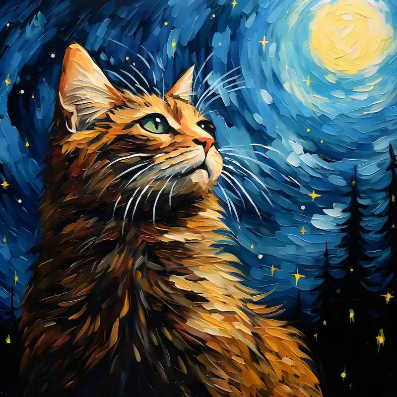 Van Gogh Inspired Cat 1 Fast Shipping
