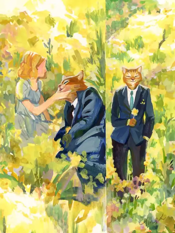 Yellow Gouache Illustration Cat Lovers In Demand