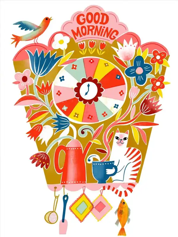 Screenprint Good Morning Cuckoo Kitchen Clock High Quality