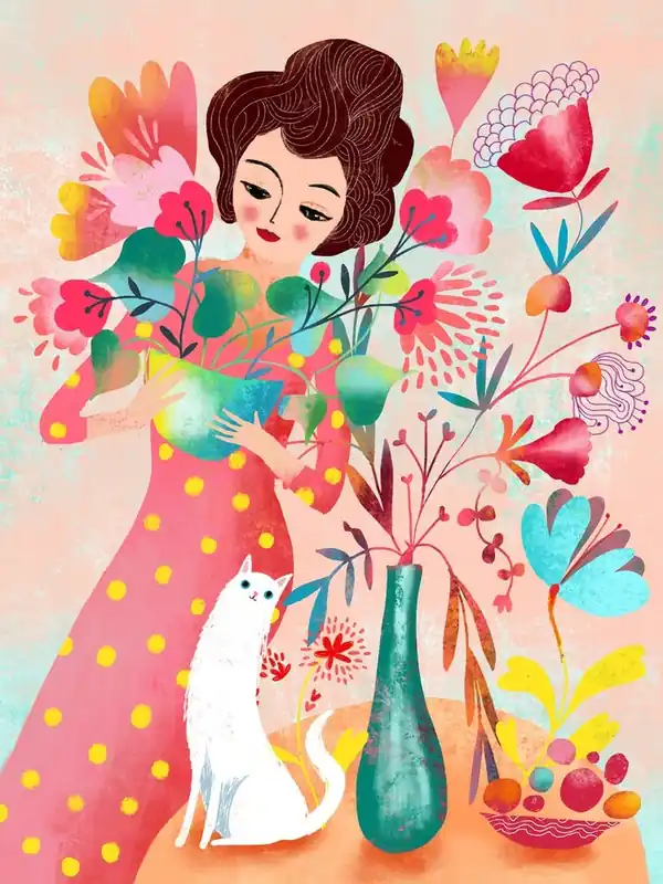 Lady And Cat Floral Arrangement Must Have