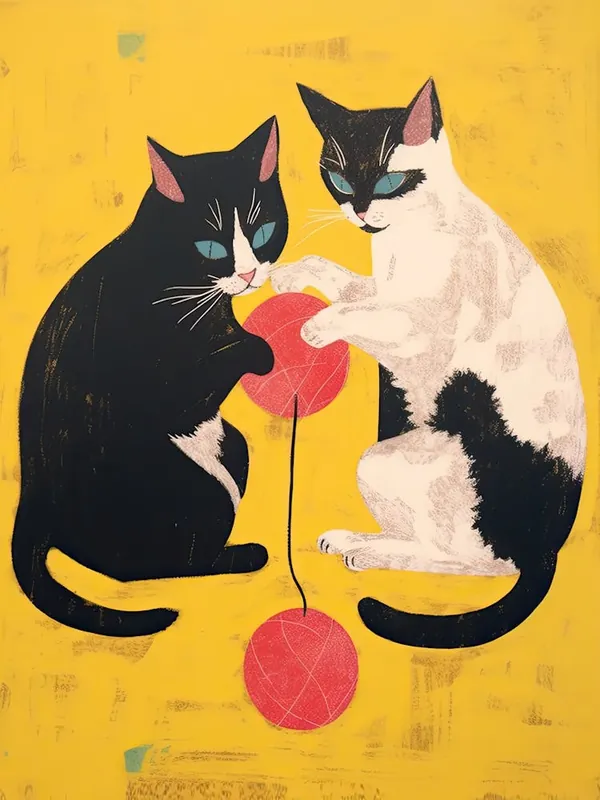 Same Day Shipping Two Cats Playing With Yarn