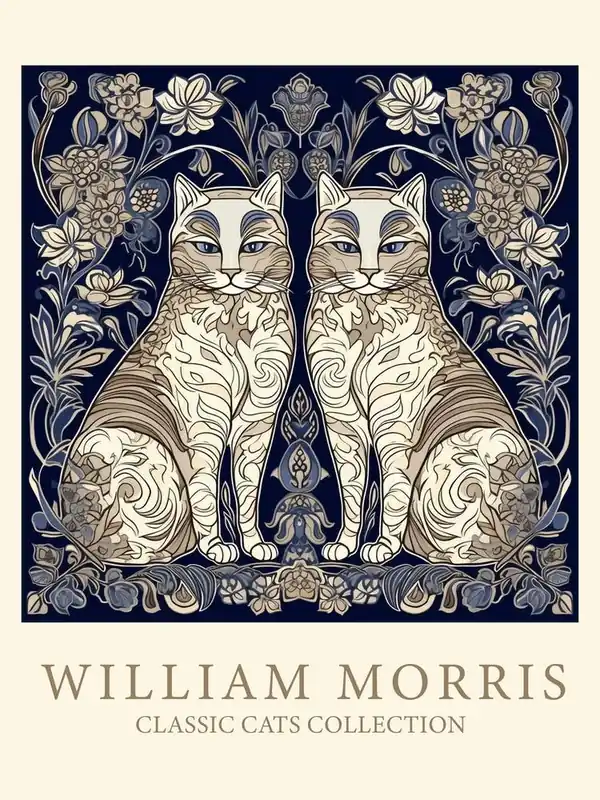 Professional Grade William MorrisInspiredClassic Cats Brown And White Blue