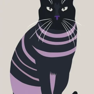 Worldwide Shipping Black Cat With Purple Stripes
