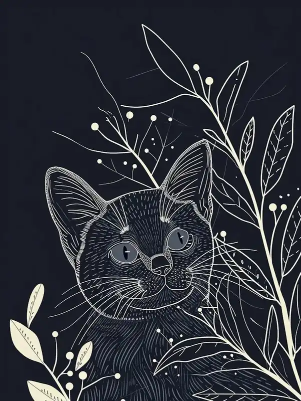Professional Grade Ojos Azules Cat Minimalist Illustration 3