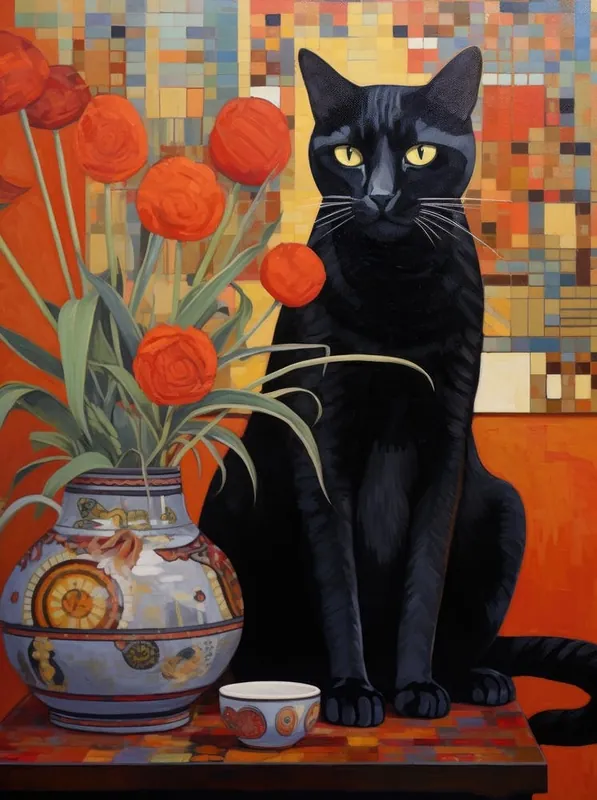 Black Cat With Tulips 3 New Release
