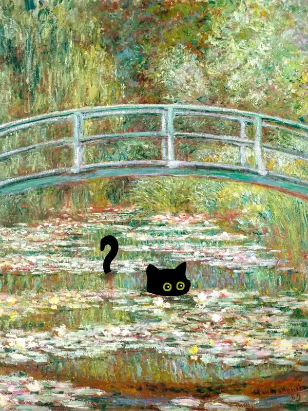 Black Cat Bridge Over A Pond Of Water Lilies By Claude Monet Holiday Sale